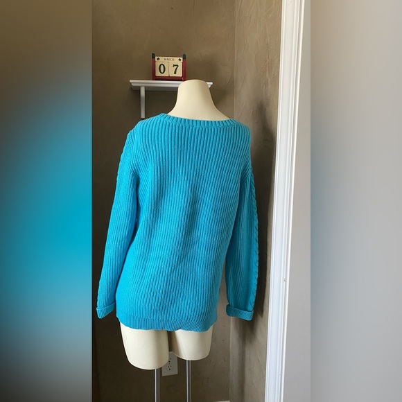 Talbots Turquoise Blue Long Sleeve Cable Knit Sweater, size M - Picture 4 of 8
